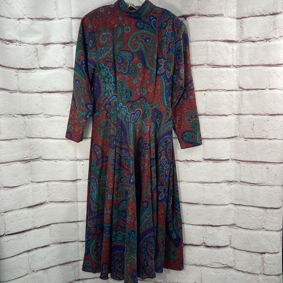 Vintage Joan Sparks Elizabeth Barrett Dress Women's SZ 10 Paisley Long Modest - Picture 1 of 12